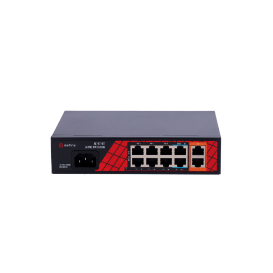 Billede af Safire PoE Switch 120W, 6x 30W PoE (100Mbps) & 2x 60W PoE (100Mbps) & 2x Uplink (1000Mbps), WatchDog