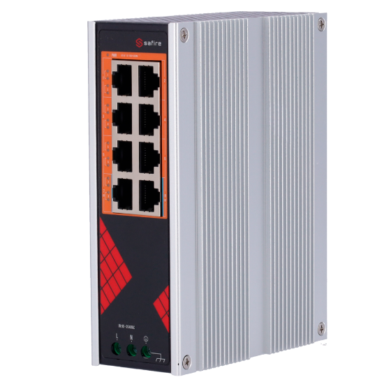 Billede af Safire PoE Switch 130W, 6x 30W PoE+ (1000Mbps) & 2x 60W HiPoE (1000Mbps), WatchDog, DIN