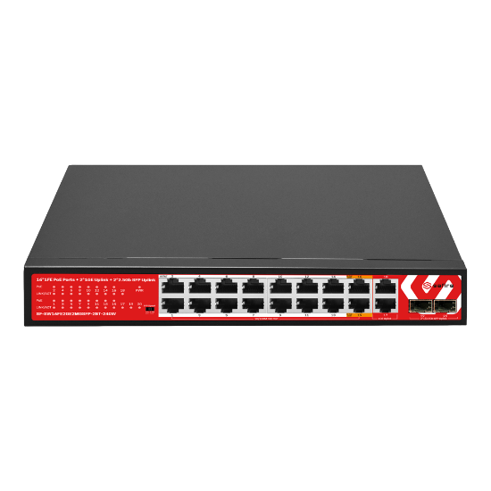 Billede af Safire PoE Switch 240W, 14x 30W PoE+  & 2x 60W PoE  & 2x Uplink (1000 Mbps) & 2x SFP (2500 Mbps), WatchDog